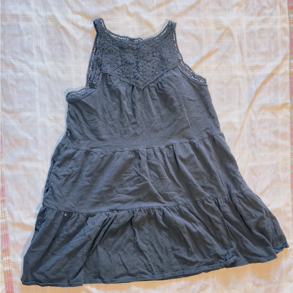 Lace Yoke Sleeveless Mini Dress in Slate Blue